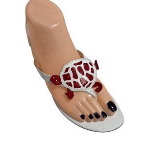 Vintage ZALO Novelty Turtle Sandals Red/White Leather Low Heel size 7 M